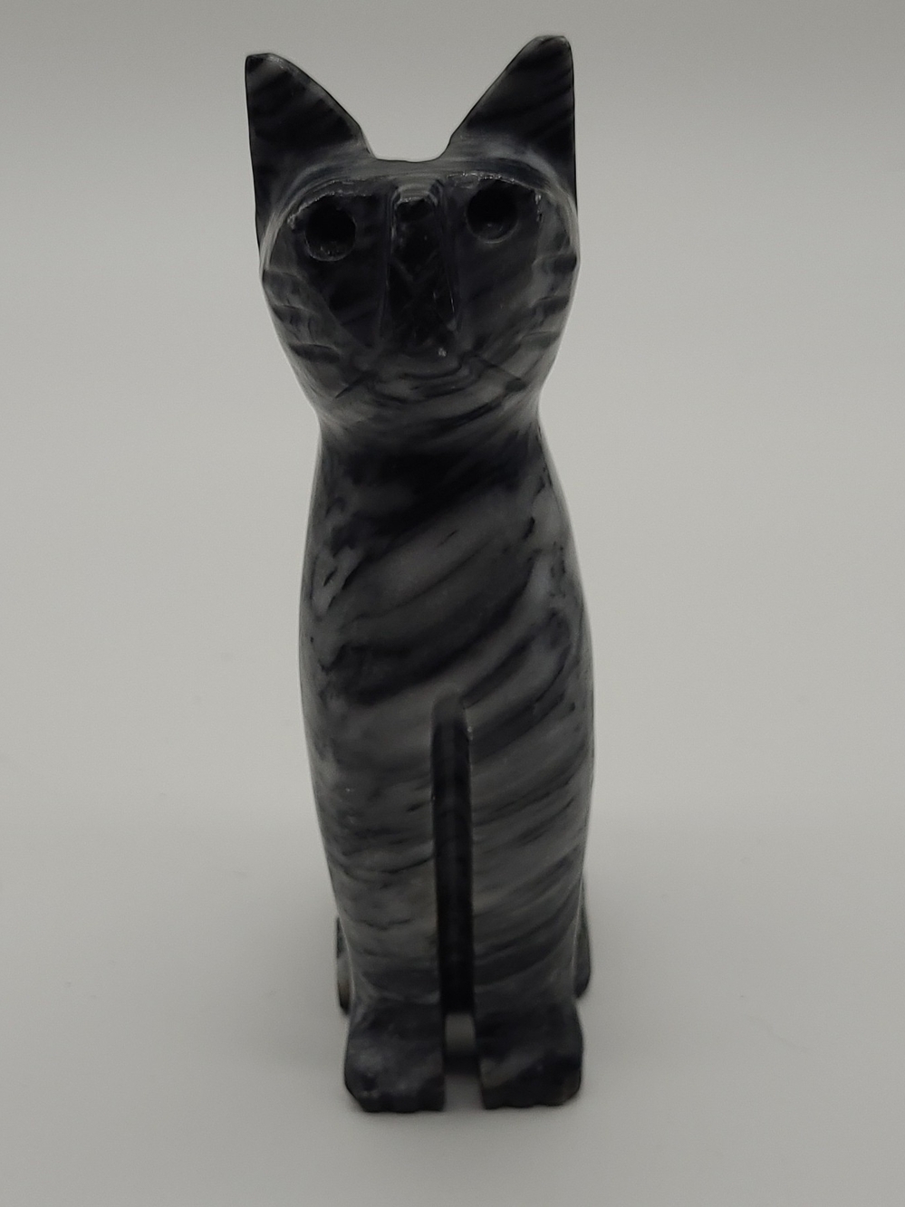 Vintage Hand Carved Marbled Stone Cat Figurine 5"